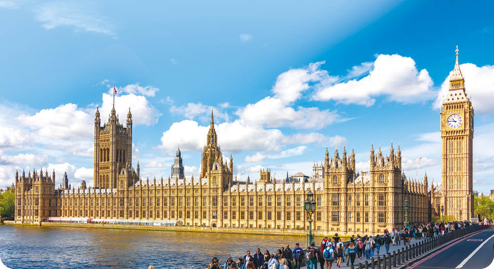 Big Ben with Houses of Parliament from Westminster bridge, London, UK