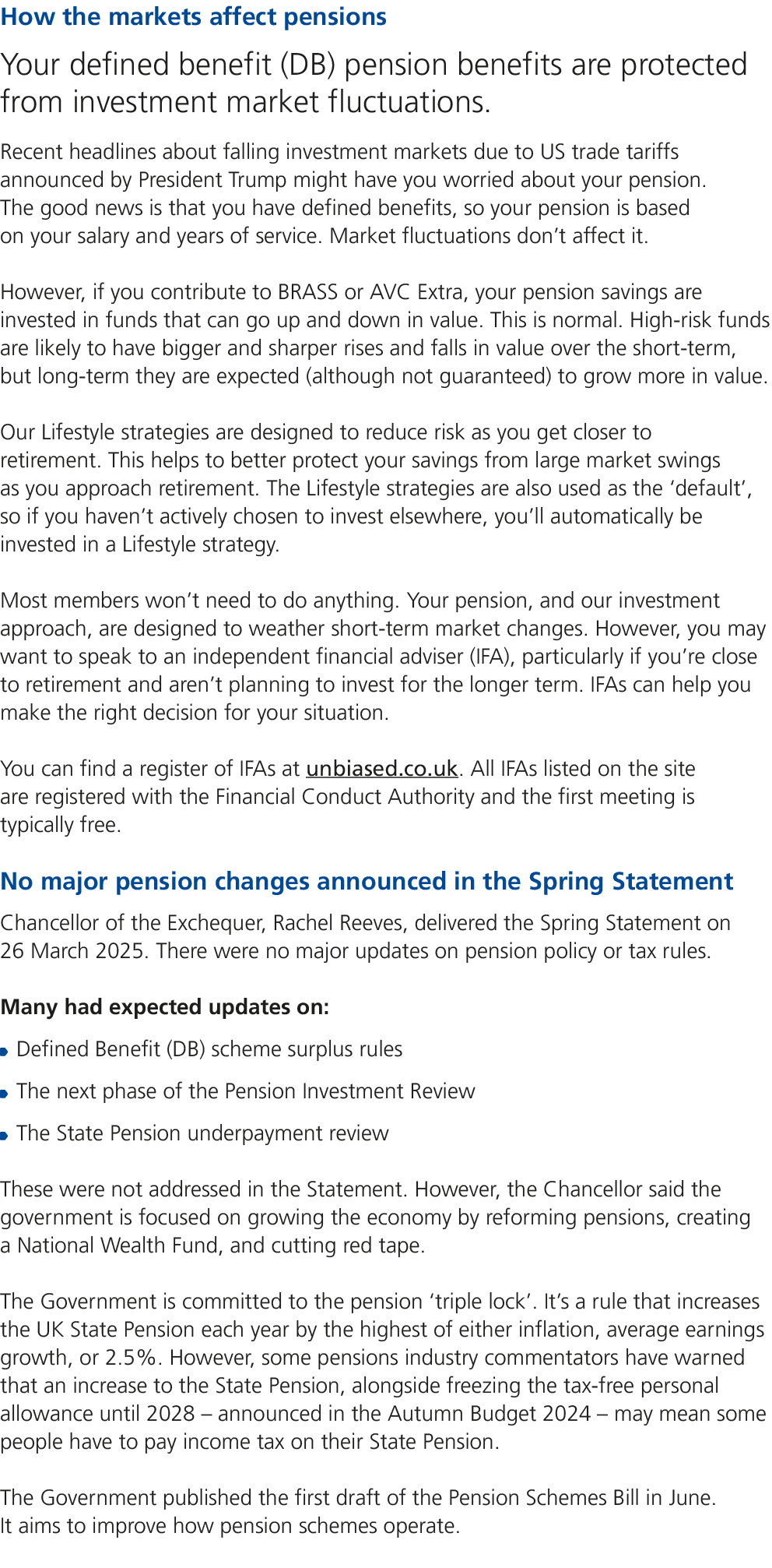 How the markets affect pensions Your defined benefit (DB) pension benefits are protected from investment market fluct...