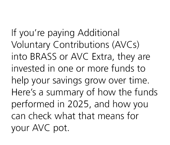 If you’re paying Additional Voluntary Contributions (AVCs) into BRASS or AVC Extra, they are invested in one or more ...