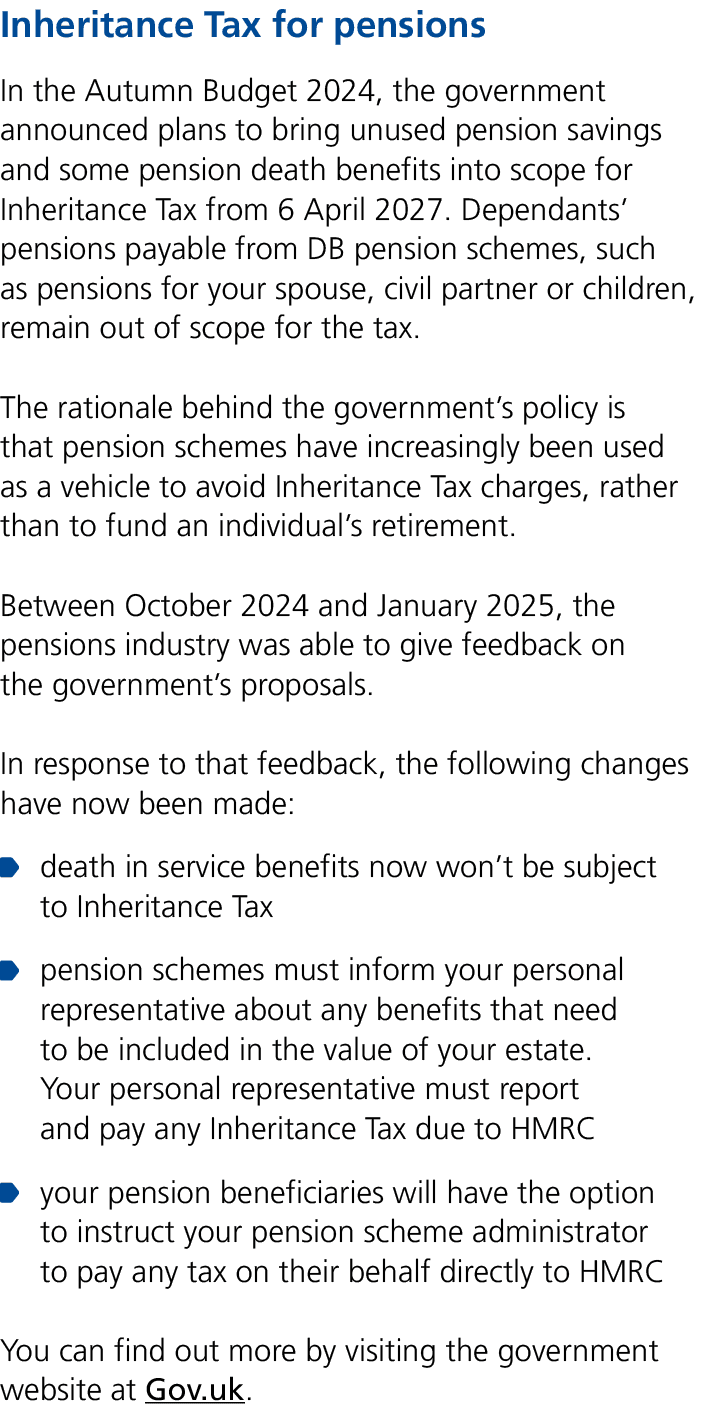 Inheritance Tax for pensions In the Autumn Budget 2024, the government announced plans to bring unused pension saving...