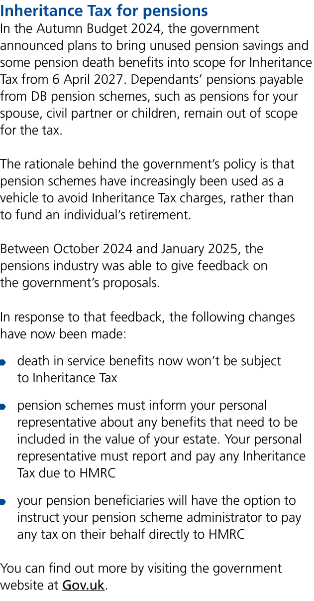 Inheritance Tax for pensions In the Autumn Budget 2024, the government announced plans to bring unused pension saving...