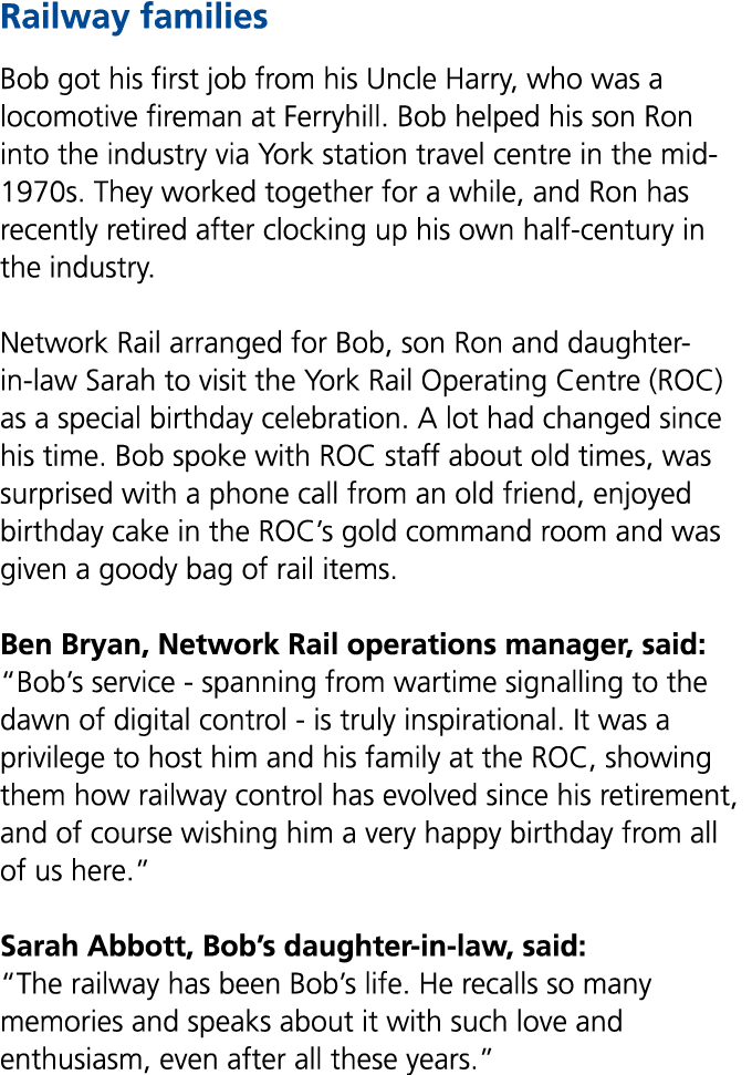 Railway families Bob got his first job from his Uncle Harry, who was a locomotive fireman at Ferryhill. Bob helped hi...