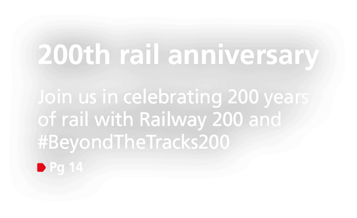 200th rail anniversary ,￼ Pg 14,Join us in celebrating 200 years of rail with Railway 200 and #BeyondTheTracks20