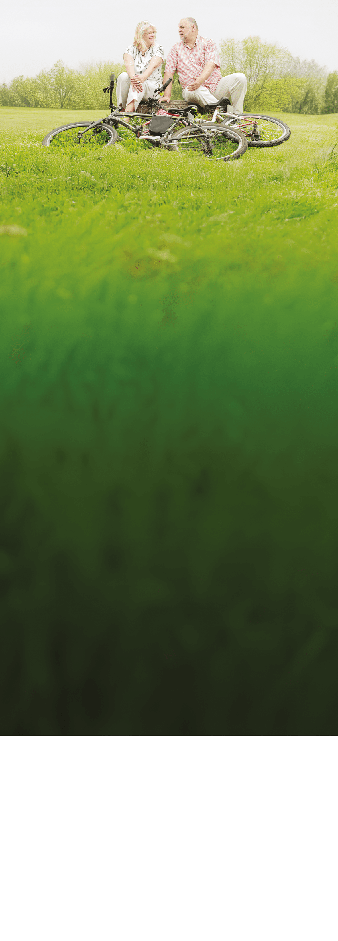 A man and woman are sitting on a grassy field, with the woman sitting on the man's lap. They are both holding bicycles. AI generated content