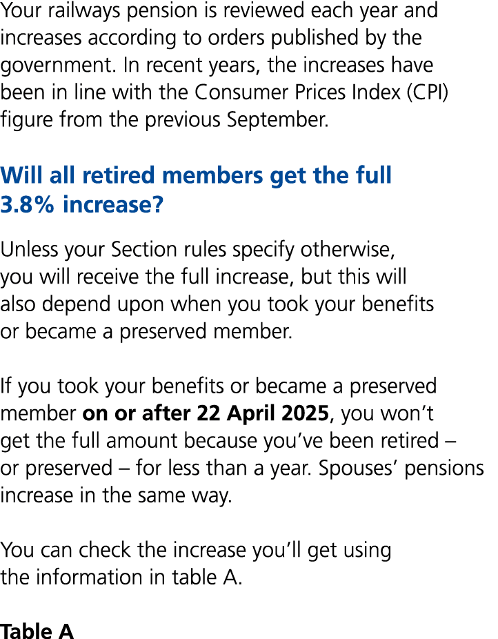 Your railways pension is reviewed each year and increases according to orders published by the government. In recent ...