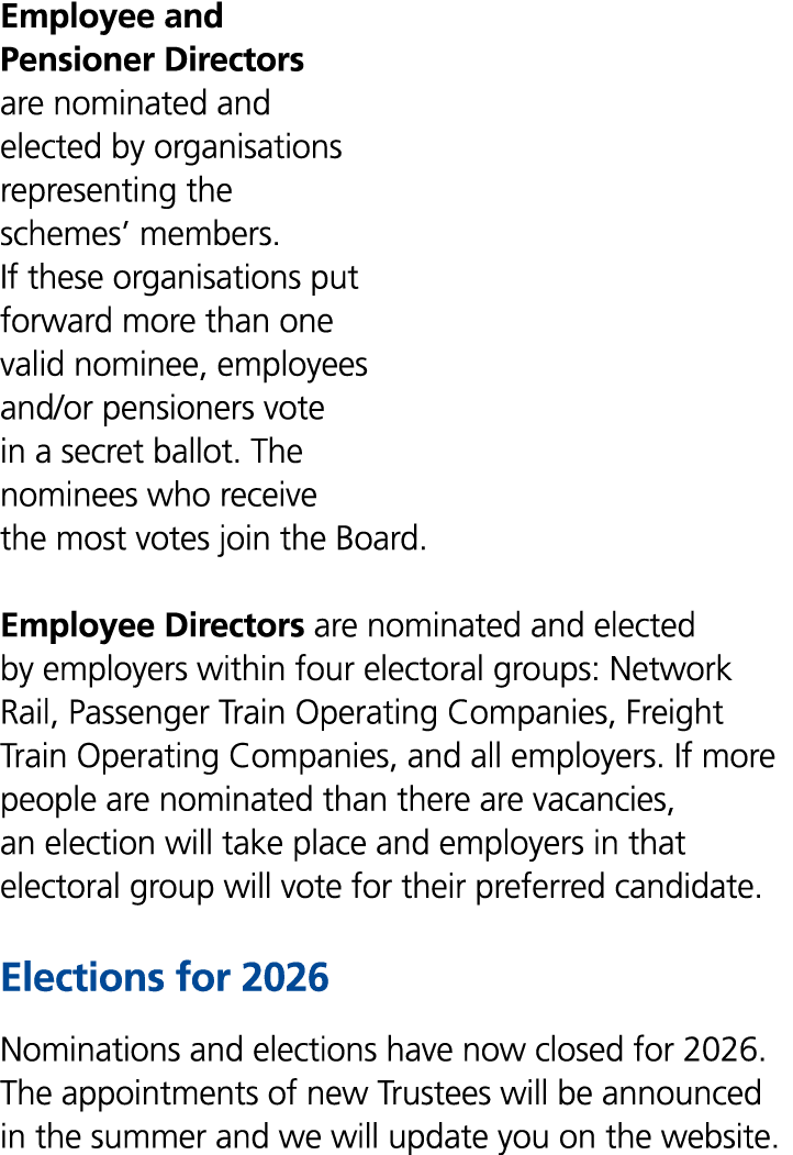 Employee and Pensioner Directors are nominated and elected by organisations representing the schemes’ members. If the...