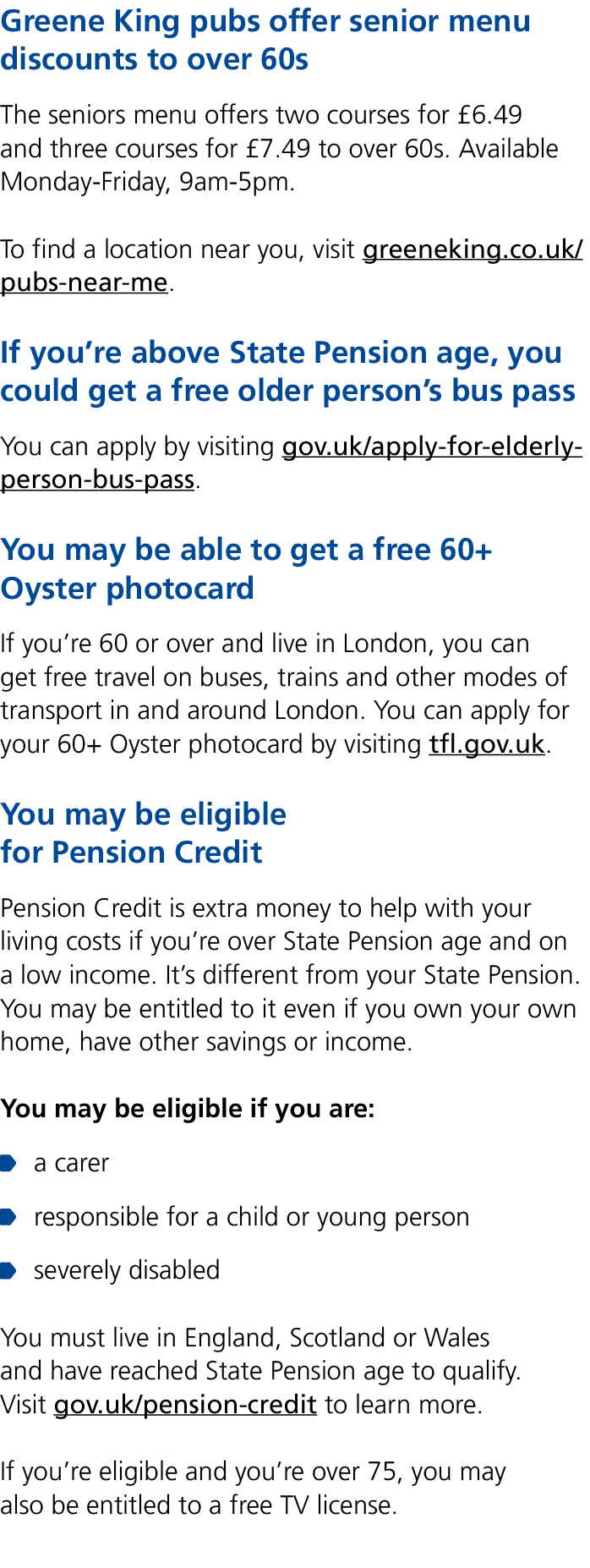 Greene King pubs offer senior menu discounts to over 60s The seniors menu offers two courses for £6.49 and three cour...
