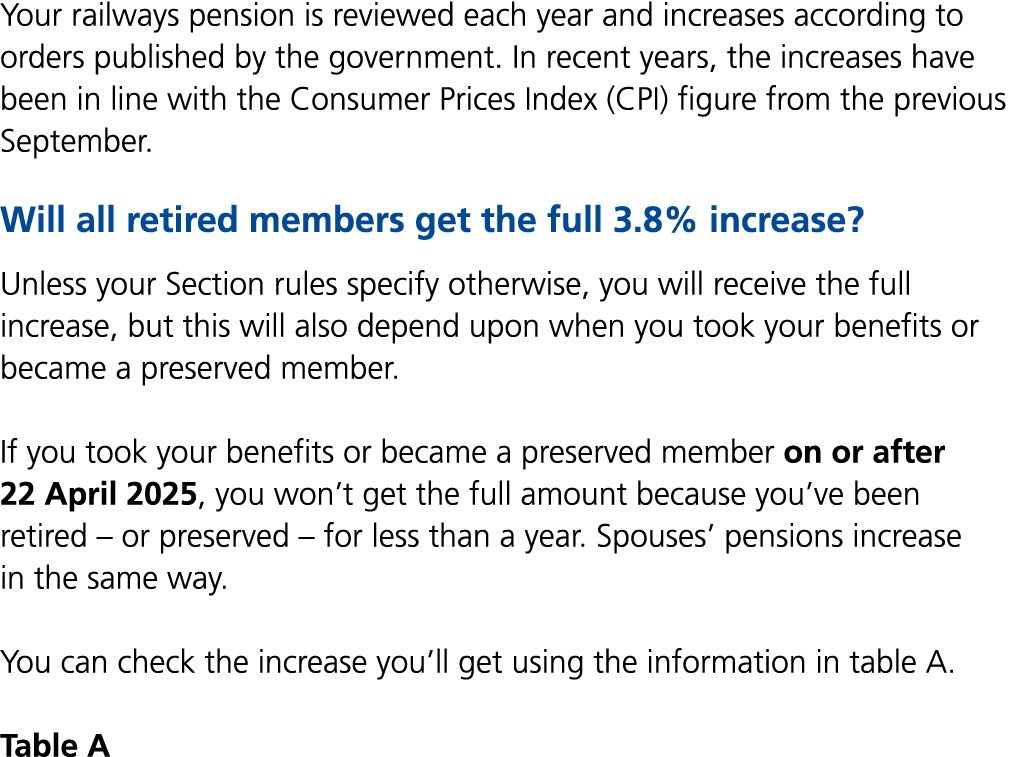 Your railways pension is reviewed each year and increases according to orders published by the government. In recent ...
