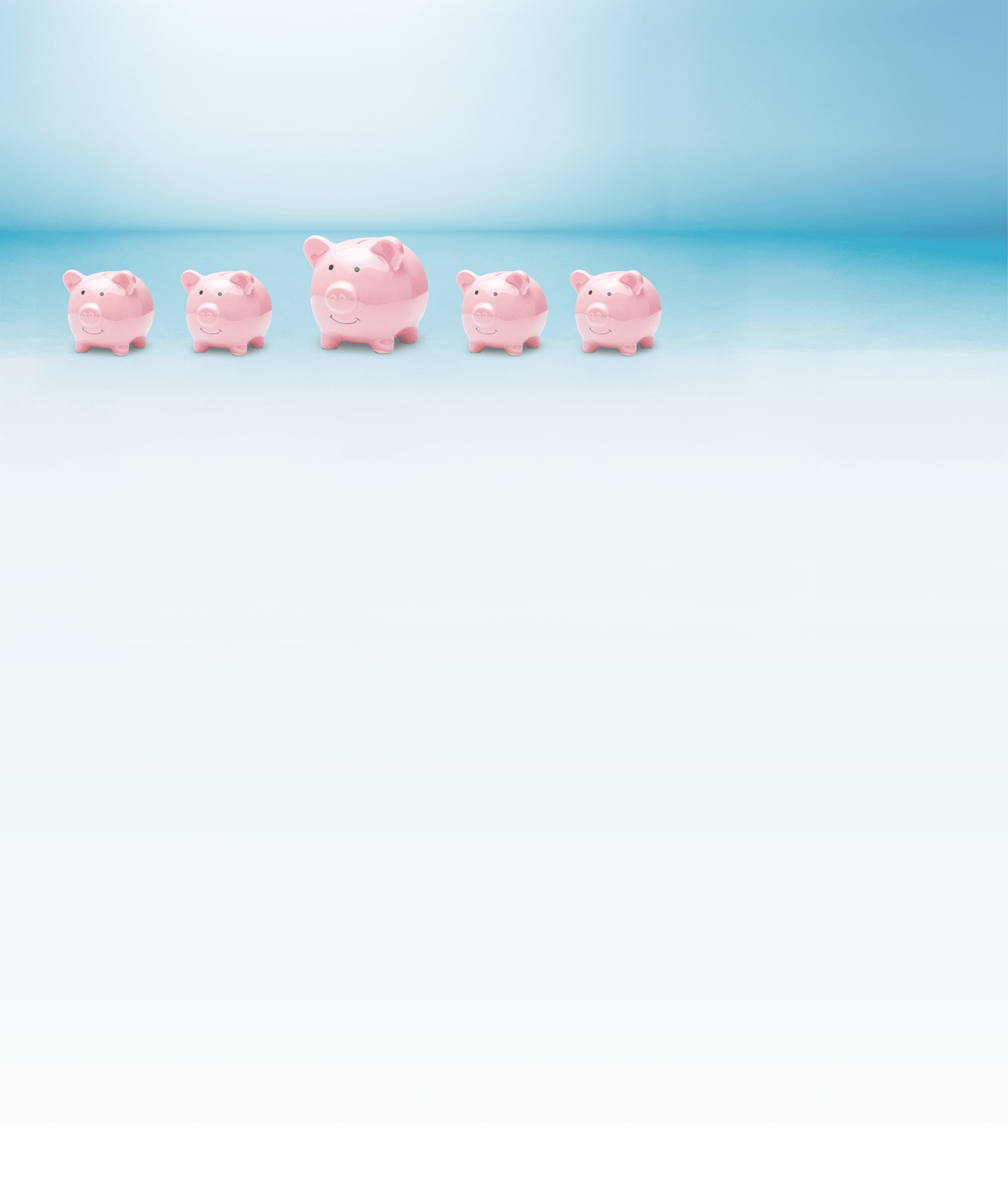 Piggy bank pink colour outstanding among piggy bank white on light blue background. Concept of save money and investment. 3d illustration