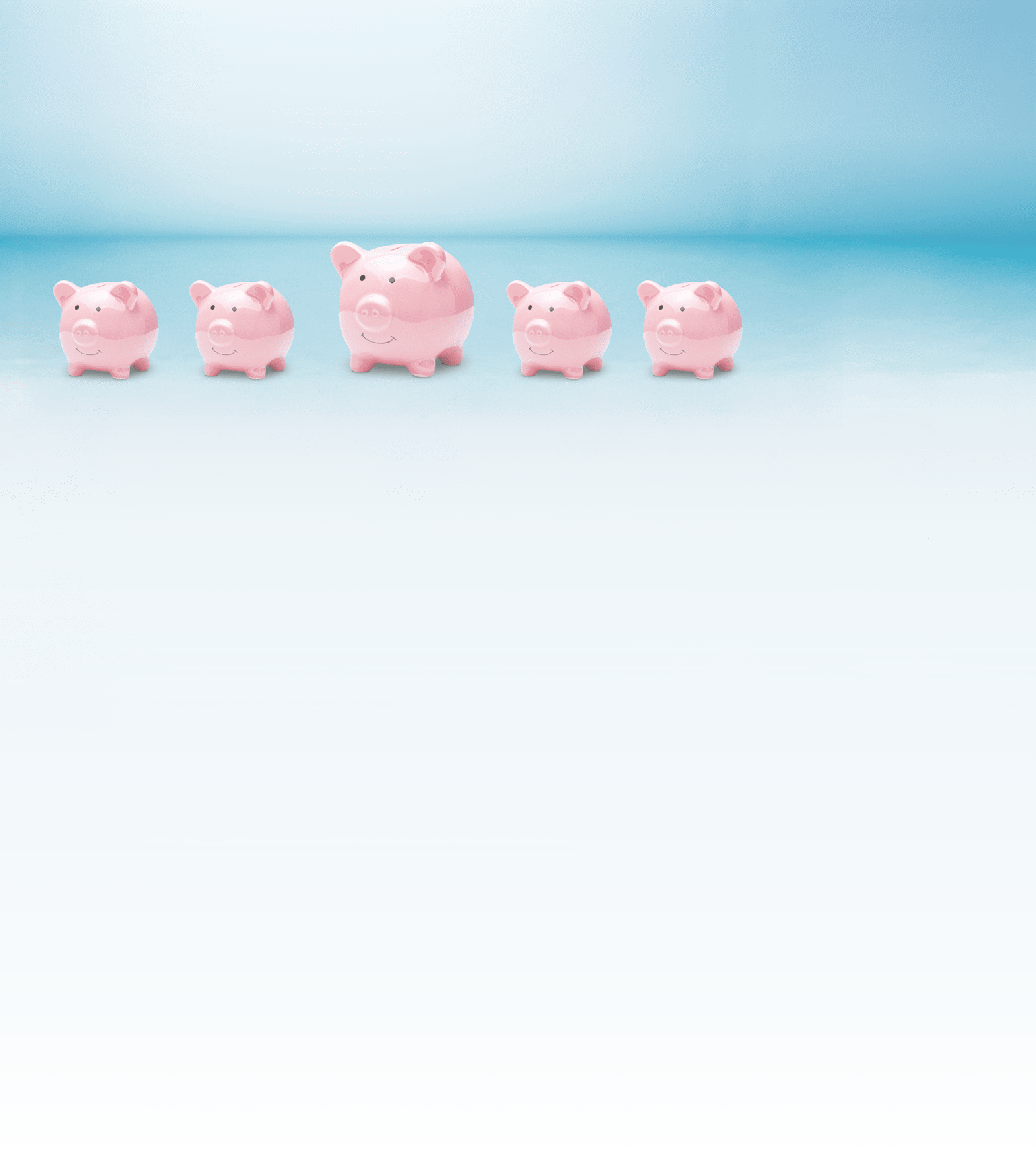 Piggy bank pink colour outstanding among piggy bank white on light blue background. Concept of save money and investment. 3d illustration