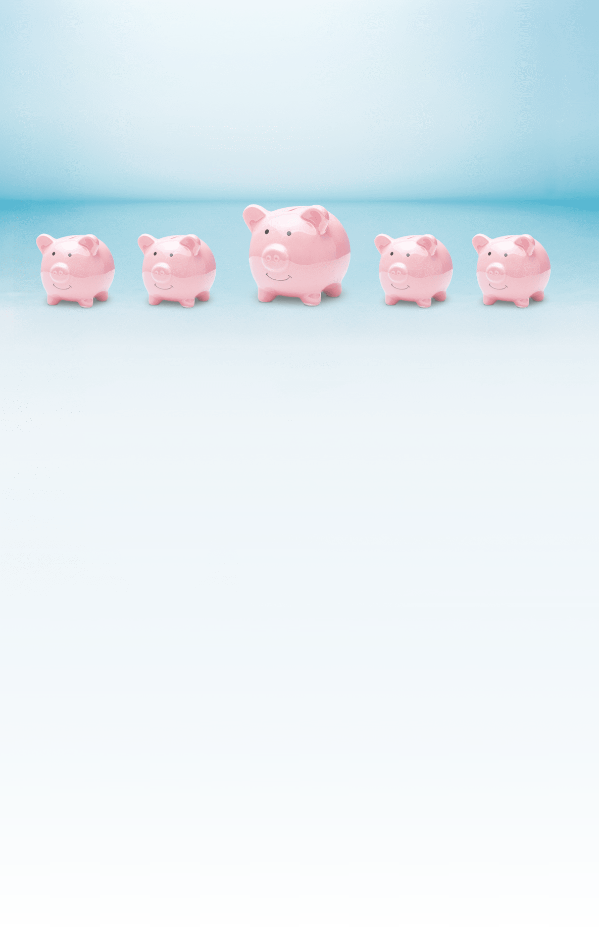 Piggy bank pink colour outstanding among piggy bank white on light blue background. Concept of save money and investment. 3d illustration