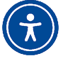 A blue and white circle with a person inside. Description generated by AI