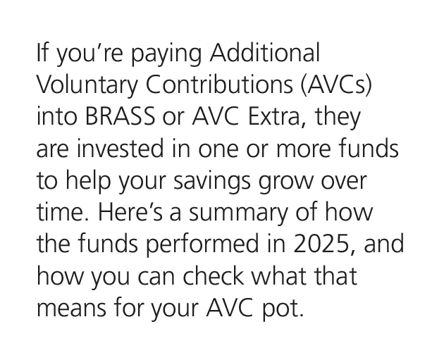 If you’re paying Additional Voluntary Contributions (AVCs) into BRASS or AVC Extra, they are invested in one or more ...