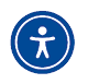 A blue and white circle with a person inside. Description generated by AI