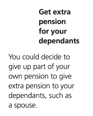 Get extra pension for your dependants You could decide to give up part of your own pension to give extra pension to y...