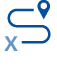 A blue winding path connects a location pin at the top right to an X mark at the bottom left. Description generated by AI