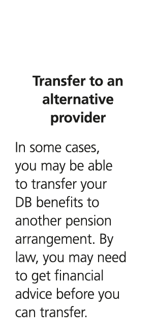  Transfer to an alternative provider In some cases, you may be able to transfer your DB benefits to another pension a...