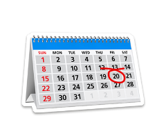 A calendar with Friday the 20th ringed in red pen.
