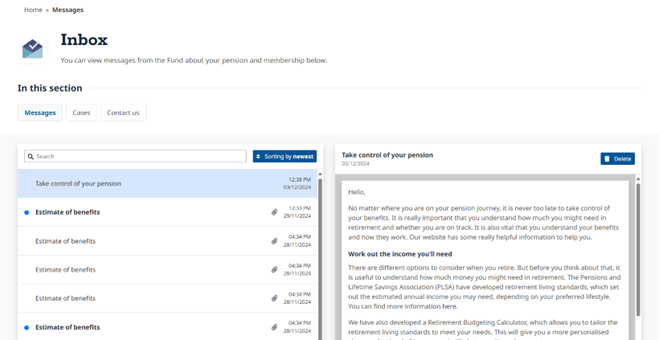 BTP refined messages tab